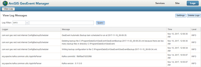 Журналы сообщений ArcGIS GeoEvent Manager. Журналы сообщений ArcGIS GeoEvent Manager.
