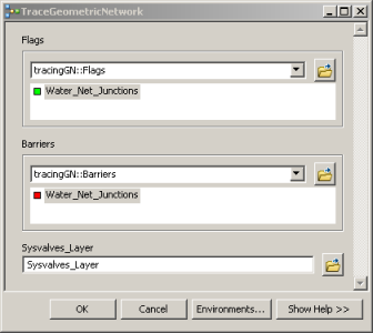 Диалоговое окно инструмента TraceGeometricNetwork Диалоговое окно инструмента TraceGeometricNetwork